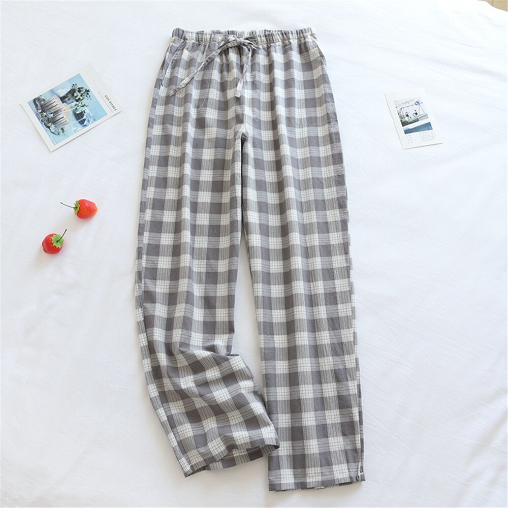 Mannen Katoen Plaid Pyjamabroek Voor Adluts Thuis Katoen Losse Dames Pyjama Broek Koppels Sleep Bottoms Lounge Homewear: Men-Grey / Asian Size M