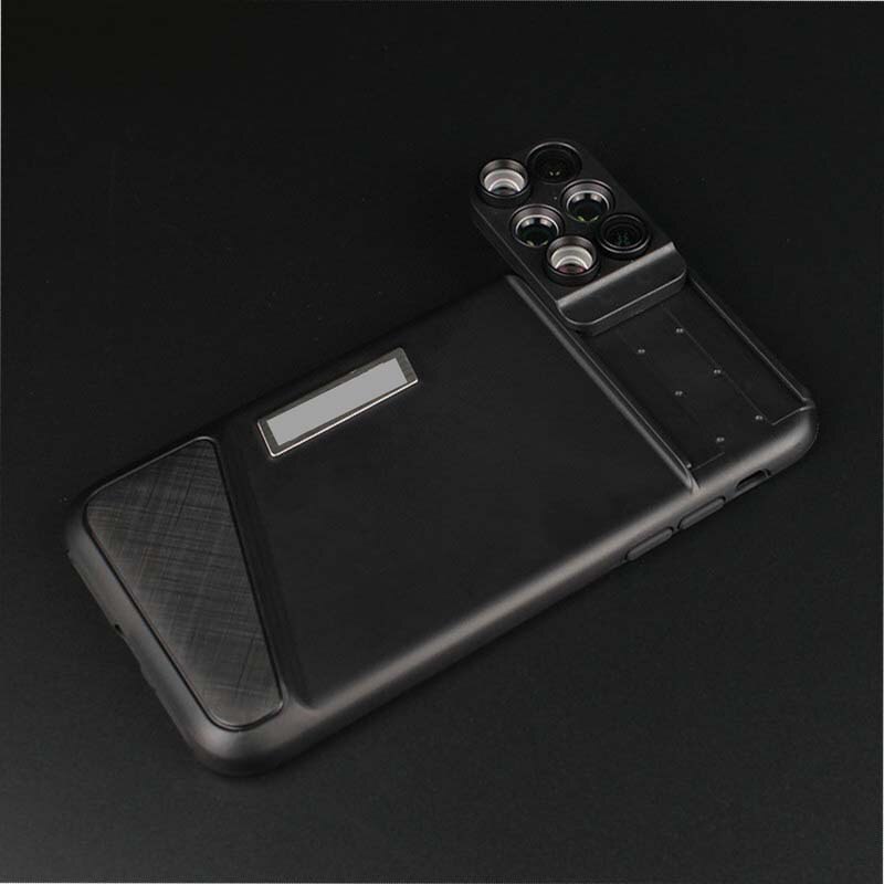 For iPhone XS Max Dual Camera Lens 6 in 1 Fisheye Wide Angle Macro Lens For iPhone XS XR Xs Max Telescope Zoom Lenses + Case