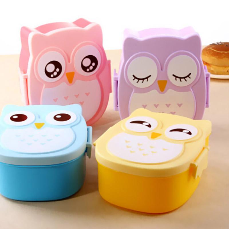 Leuke Cartoon Uil Lunchbox Voedsel Container Opbergdoos Draagbare Kids Student Lunchbox Bento Box Container Met Compartimenten Case