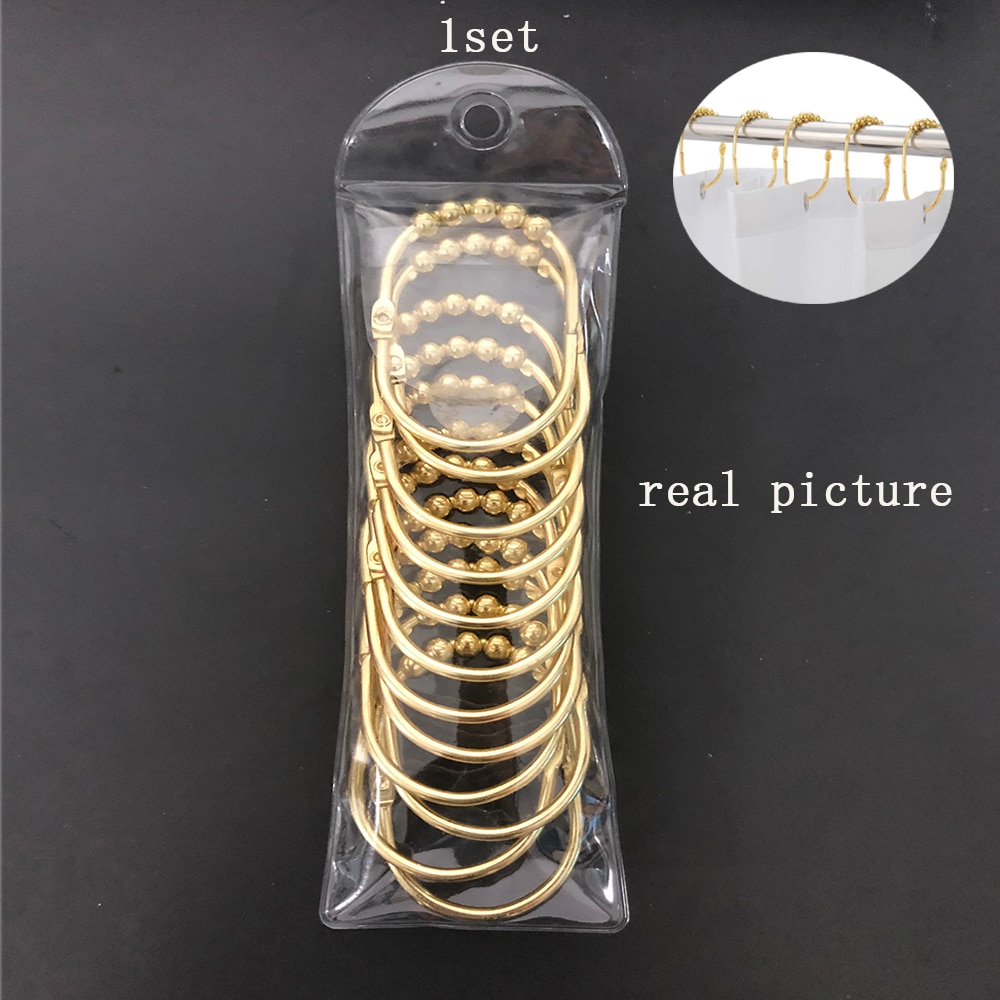 Shower curtain hook tote bag hook sliding roller rust stainless steel oval with clip bathroom pull rod curtain (gold)