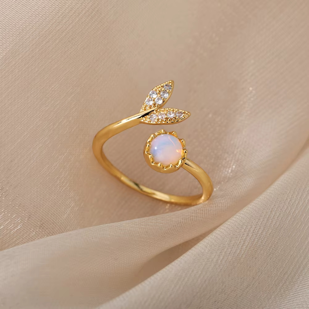 Anillos geométricos de circón de lujo para mujer, anillo abierto de acero inoxidable de Color dorado, joyería estética para de boda a la , para mujer: Verde