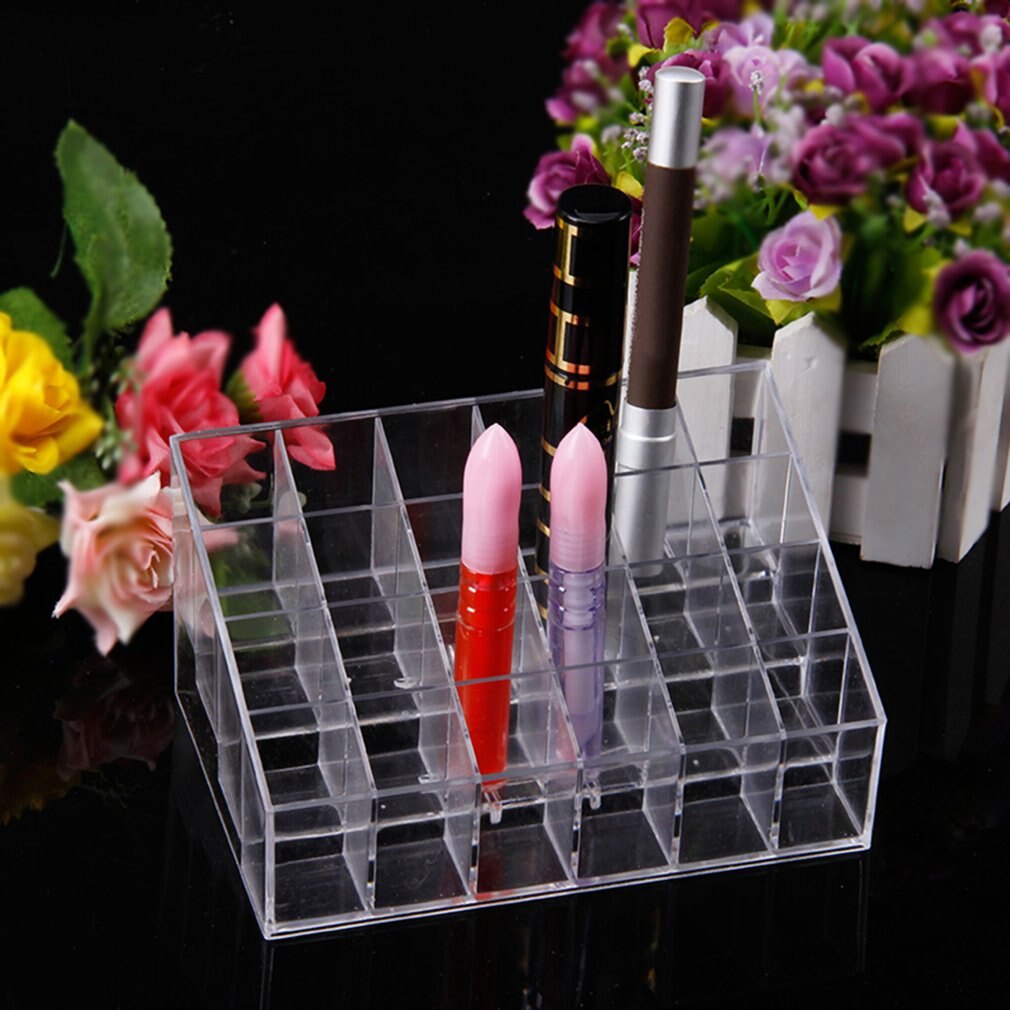 24- grid acryl make-up organizer opbergdoos cosmetische lippenstift sieradendoos displaystandaard make-up tools kwastenhouder