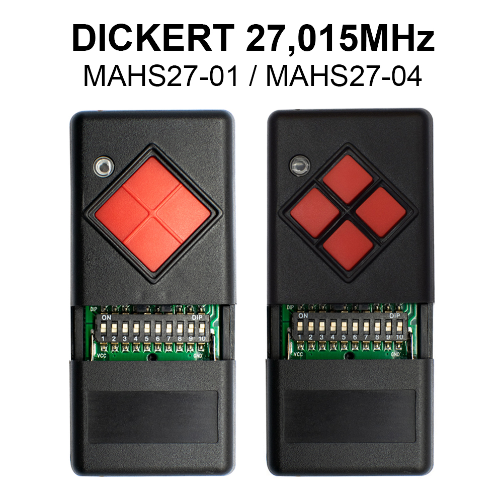 100 % kompatibel, 27,015 MHz DICKERT MAHS27-01 MAHS27-04 Garagenfernbedienung, 27 MHz, roter Tasten-DICKERT-Handsender