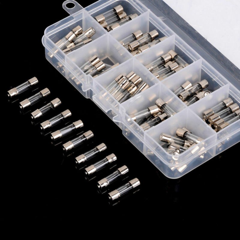 100 Fusibili In Vetro 5x20mm - Kit Assortiti Da 0.1A A 30A - 15 Modelli