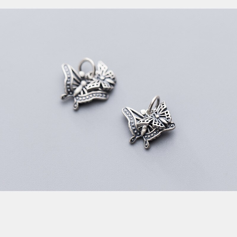 Pendentif de boucle d'oreille en argent Sterling 925, breloques en forme de Double papillon ajourées, artisanat, bricolage de bijoux pour femmes