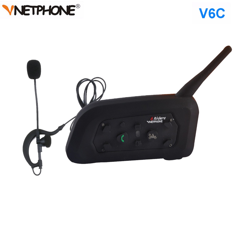 Vnetphone  v6c fuld depluex 1200m fodbolddommer voldgift ørekrog bluetooth intercom mono øretelefon headset hovedtelefon