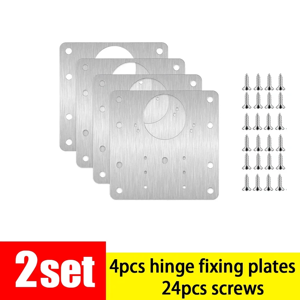 1/8Set Hinge Repair Plates Stainless Steel Cabinet Door Hinge Mounting Plate with Screws Flat Fixing Brackets Kitchen Hardware: black