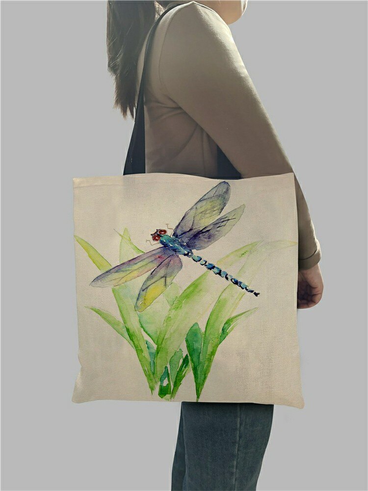 Aquarel Animal Art Linnen Tote Tas Met Print Herbruikbare Boodschappentassen Voor Boodschappen Casual Mode Handtassen Voor Vrouwen