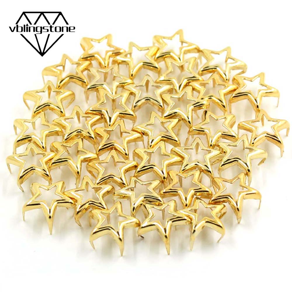 100Stck Stern bilden Gold Krallen Nieten Metall Hohl Nieten Für Punk Leder Spikes Für Kleidung Zubehör Für Taschen DIY leathercraft