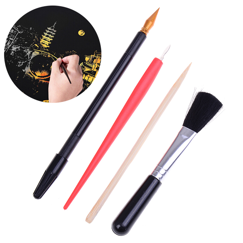 1set With Stick Scraper Pen DIY Painting Drawing Scratch Arts Set Black Brush For Scratch Sketch Art Papers Boards Tools