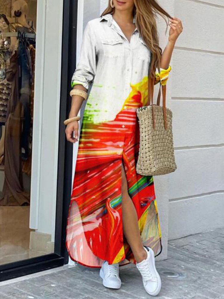 Vestido informal holgado de manga larga para – Grandado