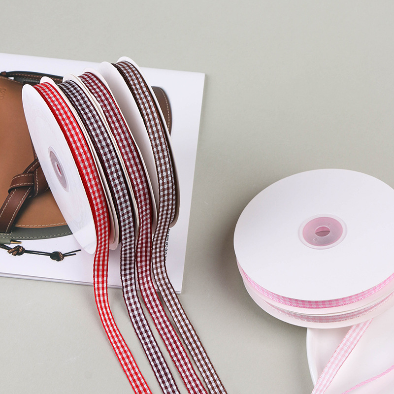 50 Yards 10mm Gingham Ribbons for Wedding Christmas Party Decorations Wrapping DIY Crafts Bow Hair Plaid Ribbon Packaging