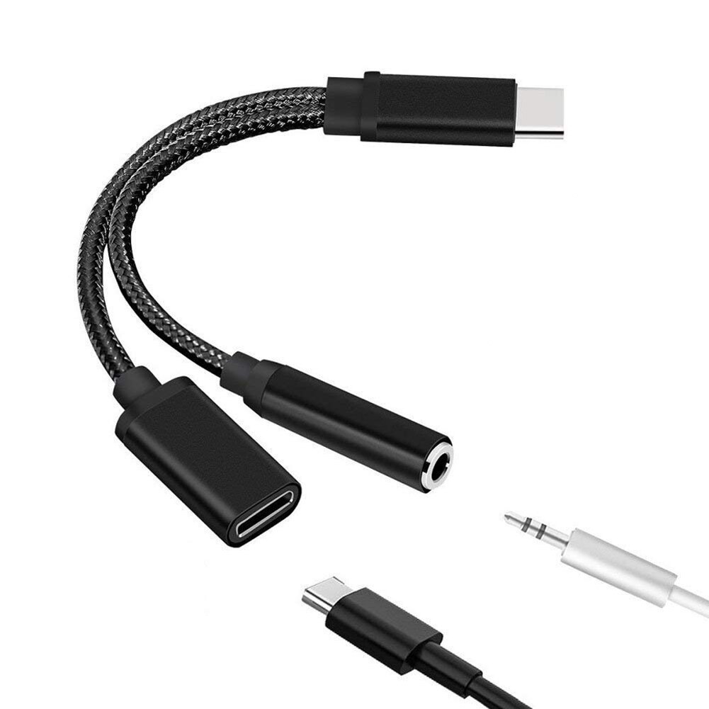 1 stücke 2 in 1 USB Typ C zu Aux Jack Adapte und Ladung für Moto Z USB C zu 3,5mm Kopfhörer Jack Adapter und Ladung,: schwarz