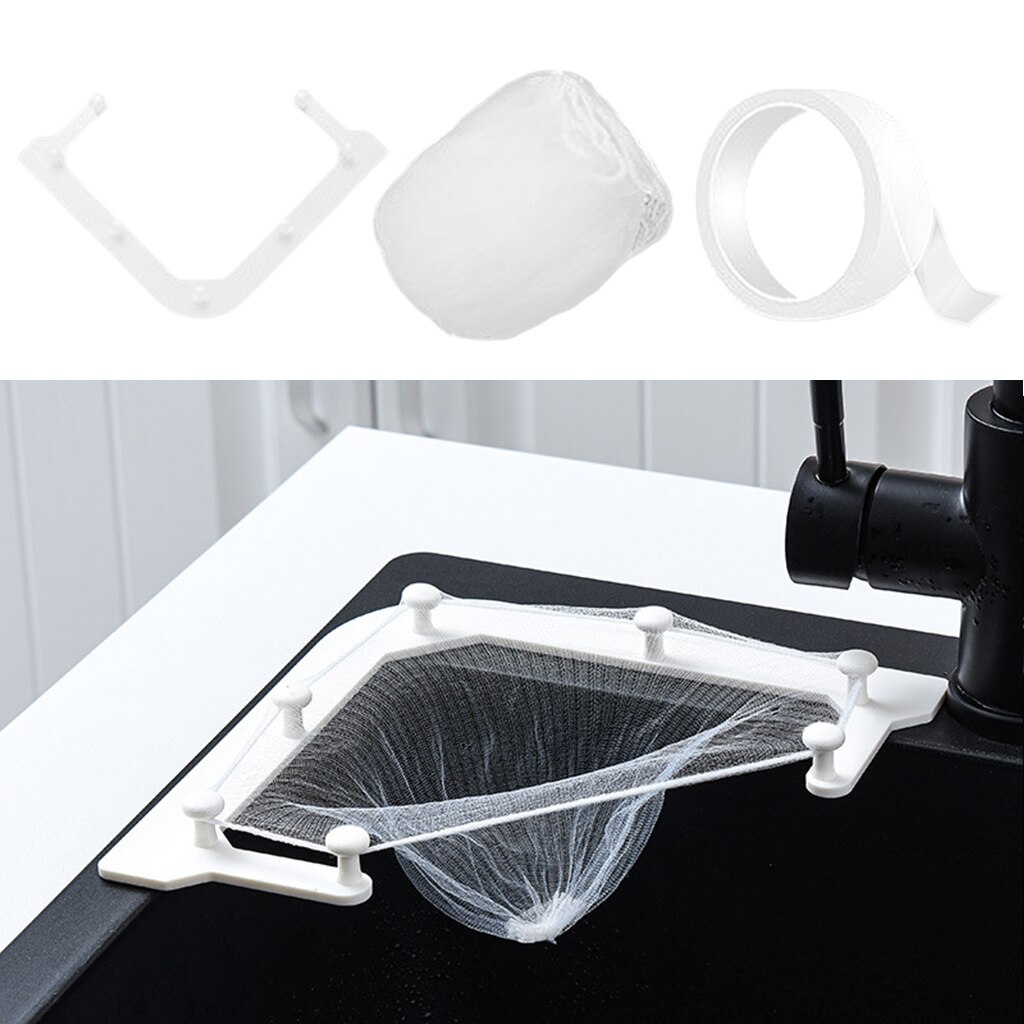 Keuken Wastafel Hoek Strainter Mand Driehoek Sink Filter Afdruiprek Mesh Zakken Multifuncational: White