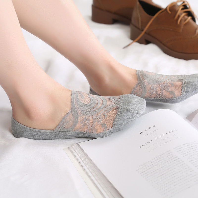 SP&amp;CITY Transparent Short Lace Socks Women Summer Hollow Out Boat Socks Slippers Female Soft Low Invisible Socks Ped