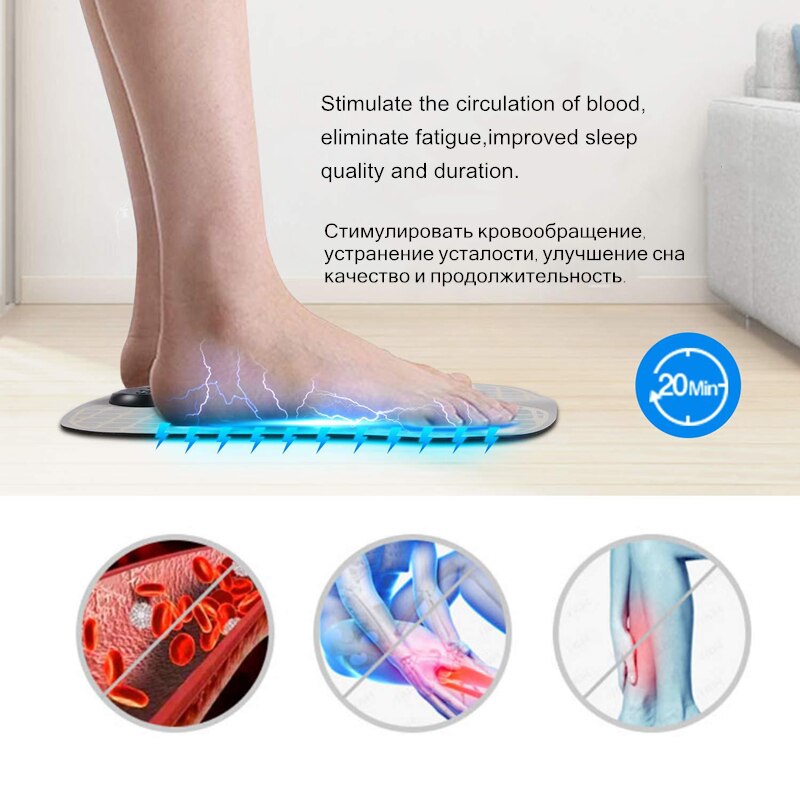 Elektrisk fodmassageapparat pedicure ems fødder muskelstimulator fodmassagemaskine måtte smertelindring forbedre blodcirkulationspuden