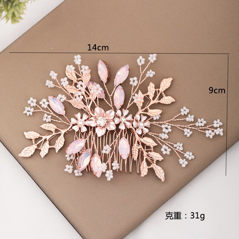 Rose Gold Wedding Hair Accessories Ladies Hair Comb Rhinestone Flower Headdress Bride Hairpin Handmade Prom Tiara Accessories: Default Title