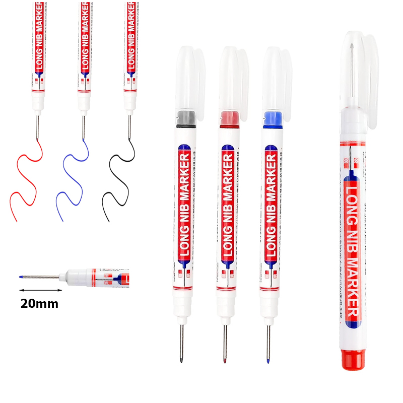 6pcs 20MM Red/Black/Blue/White/Green Ink Long Head Markers Bathroom Woodworking Decoration Multi-purpose Deep Hole Marker Pens