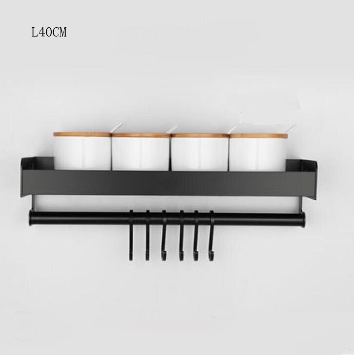 Black kitchen and bathroom kitchen wall-mounted storage rack wall-mounted perforated hanging rod seasoning rack Lu5151: L40CM