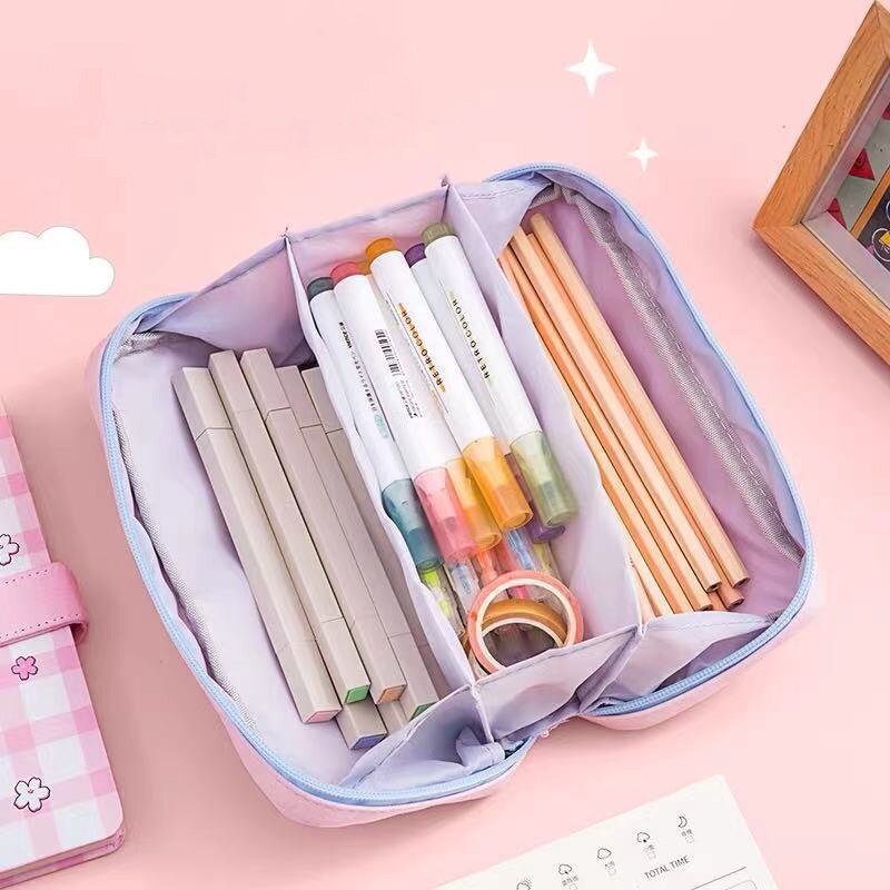 Starplast Pencil Case for School with 3 Zippers, 3 Compartments, Large Capacity, Versatile for School, Work, University, Flowers
