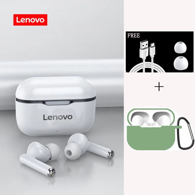 Newest in Original Lenovo LP1 Wireless Bluetooth Headset V5.0 Touch Earphone Stereo 300mAh Durable Battery IPX4 Waterproof: B Add green case