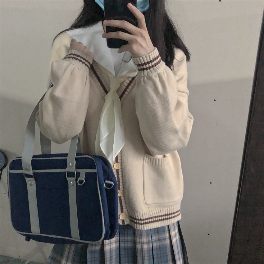 Daily Collocation Single Product Triangle Scarf Japanese Cute Preppy Uniform JK Sailor Suit Neckerchief Girl Big Bow Tie Student: Beige