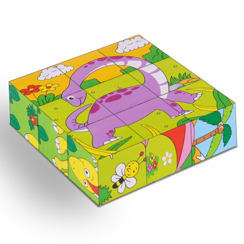 High Grade Six-face Picture Wooden Jigsaw 3D Puzzle Toys Children's Early Educational Toy Cube Jigsaw Puzzle Baby Kids: Dinosaur