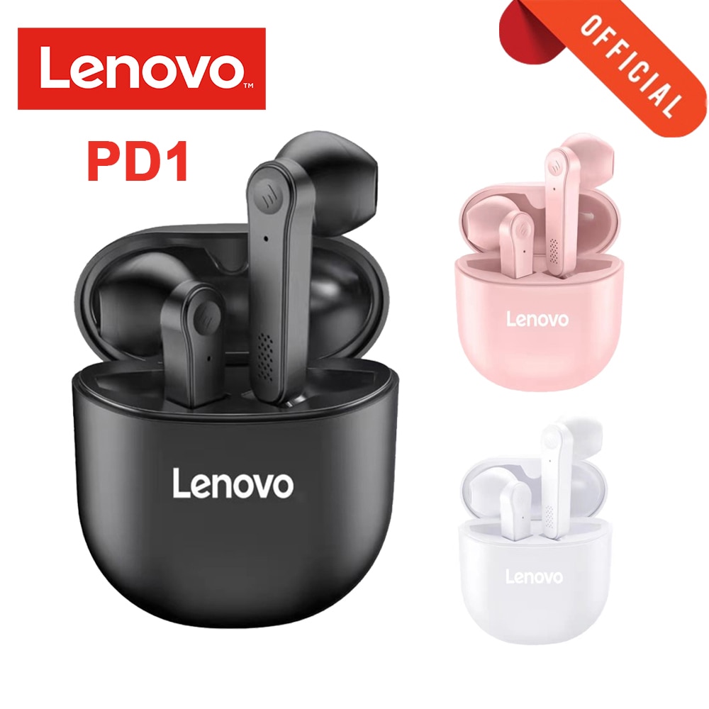 Lenovo-auriculares inalámbricos PD1 TWS BT 5,0, cascos genuinos con Control táctil, semirauditivos, binaurales tipo C con micrófono