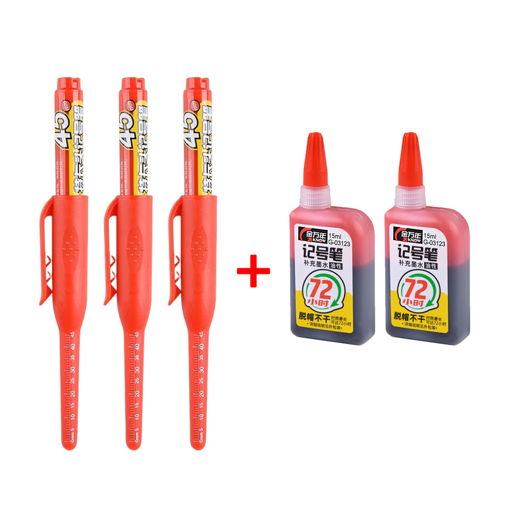 45mm dyphull-tusjpenner med lang spiss, snekkerpenn, svart/blått/rødt blekk, vanntett for måling av trebearbeidingsverktøy: Sølv