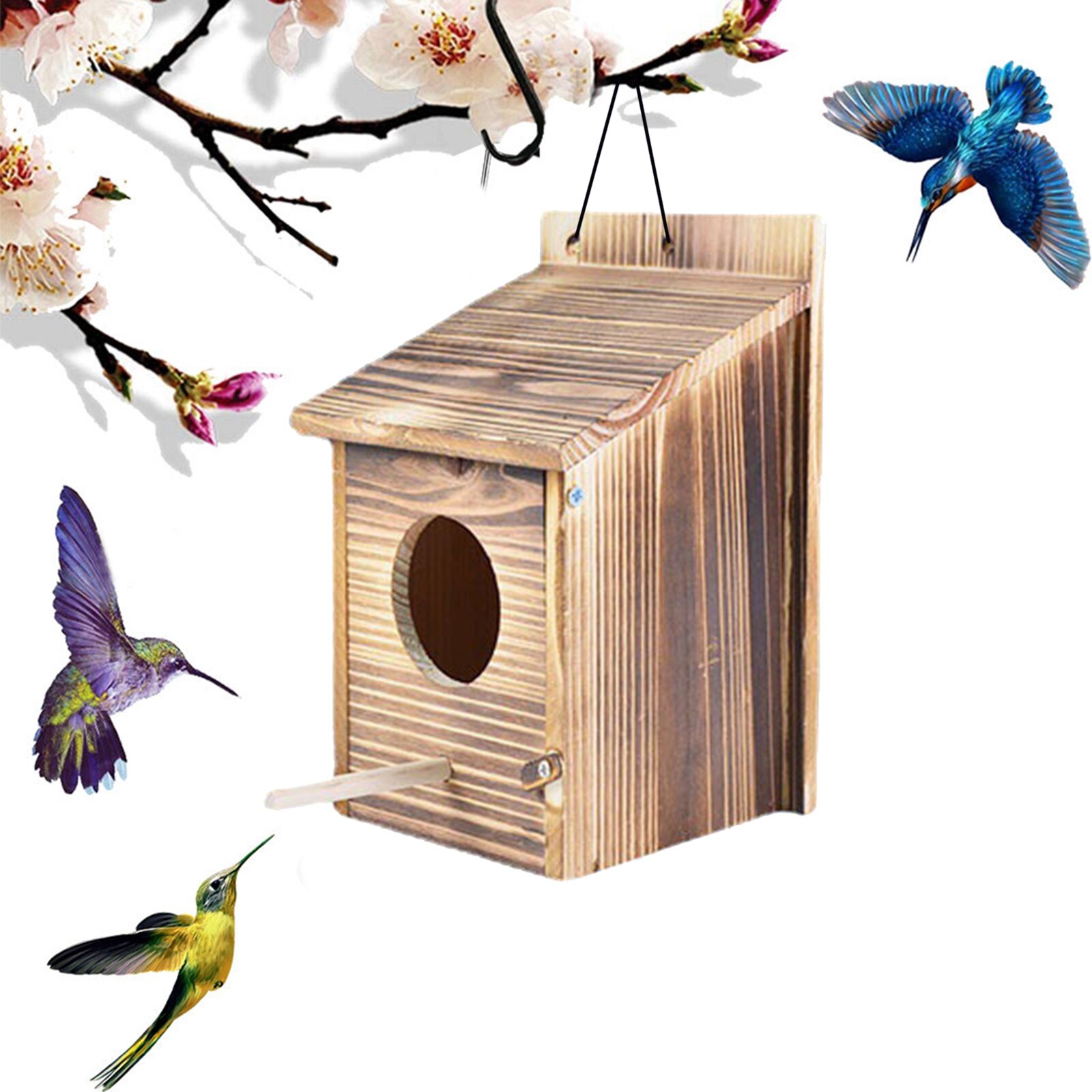 Wooden Wild Bird Nesting Box Bird House - Attracts Variety of Small Wild Birds - Ready Assembled &amp; Easy to Install