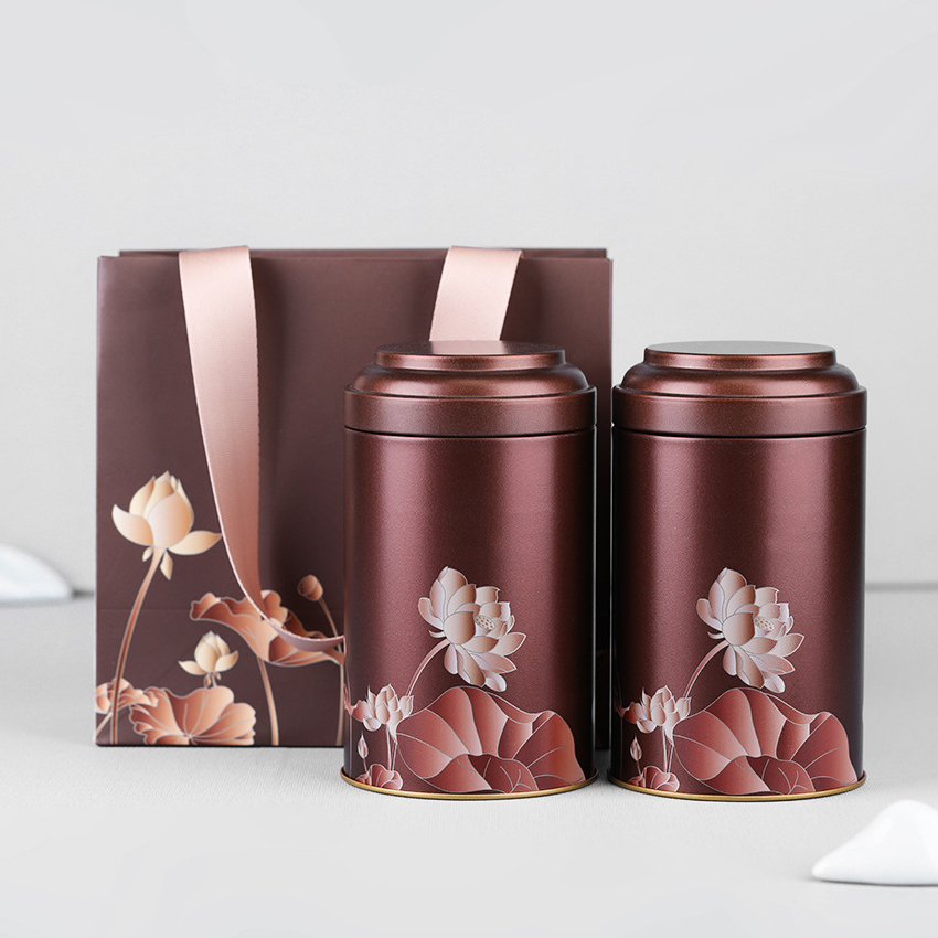 100-125g pojemność herbata zamknięty zbiornik średniej wielkości okrągłe blaszane pudełko na herbatę: 2szt brązowy
