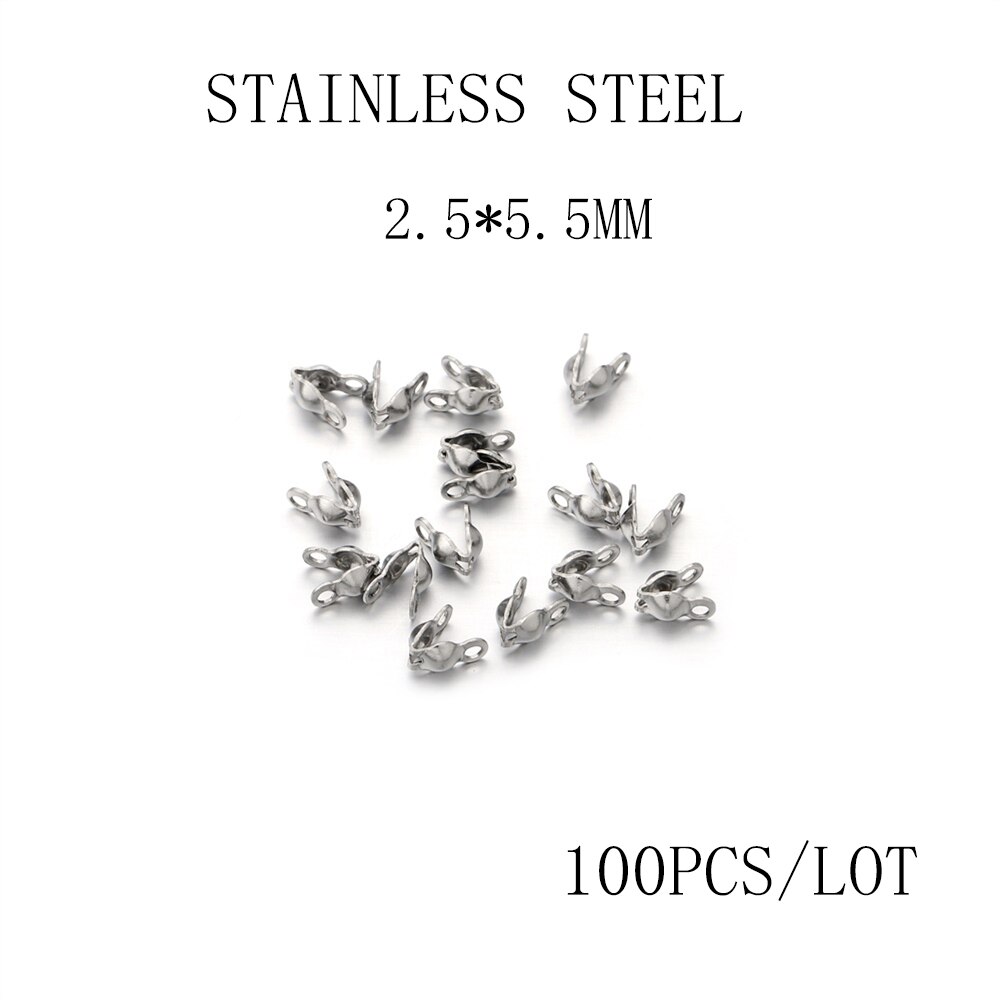 Connecteurs de chaîne à billes 4x7mm, fermoirs, pointe de perle, coquille de palourde pour bricolage, collier, Bracelets, accessoires de fabrication de bijoux, 100 – 1200 pièces/lot: Stainless steel  1