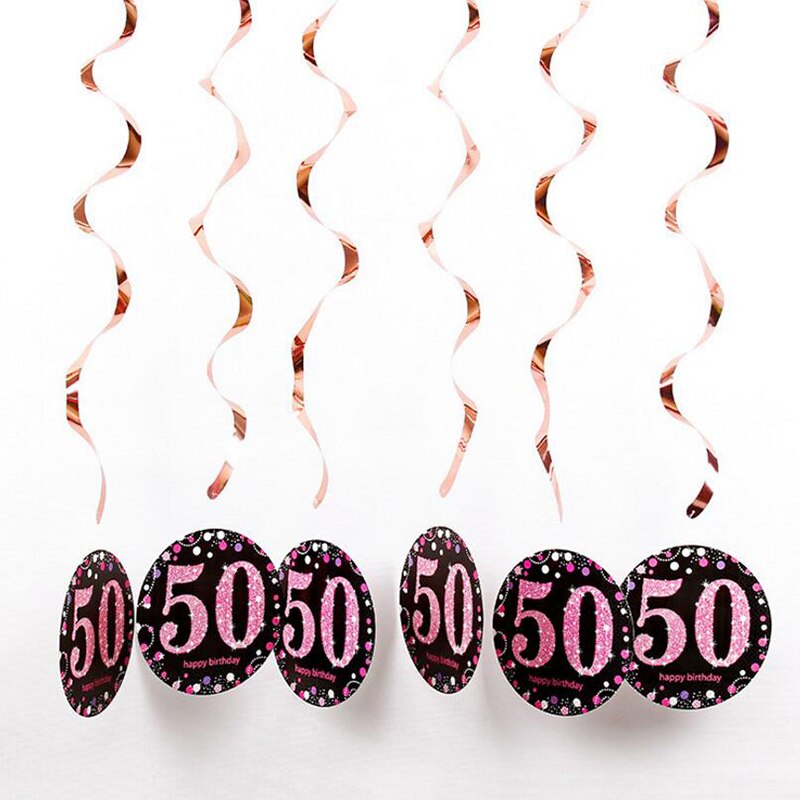 6pcs/set PVC Spiral Happy Birthday Swirl 18 21 30 40 50 60 70 Years Old Hanging Birthday Party Decorations Colored Ribbon: 50-pink