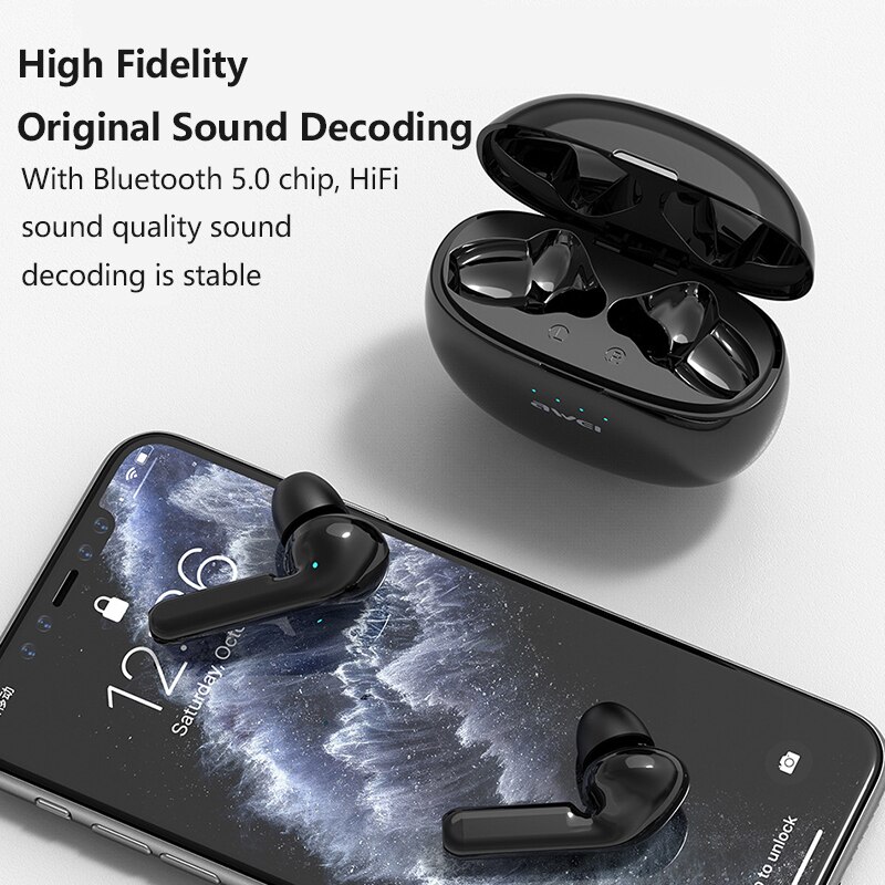 Awei T15 Mini Tws Bluetooth Headset 5.0 Draadloze Waterdichte Touch Oordopjes In-Ear Hi-Fi Sound Music Hoofdtelefoon Voor Android/Ios