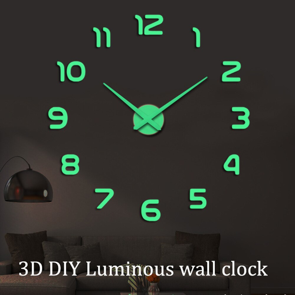 3D Lichtgevende Wandklok Grote Diy Klok Acryl Muurstickers Woonkamer Quartz Naald Horloge Home Decor Reloj De Pared