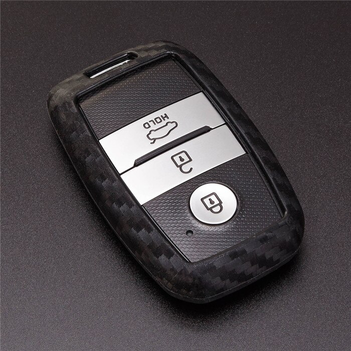 Custodia Per Chiave Auto HIBEYO In Silicone TPU Con Linea Argentata, Adatta Per KIA Rio K2 K3 K4 Ceed Picanto Sportage, 3 Tasti, Colore Nero, Con Portachiavi - 2