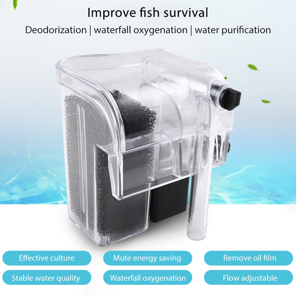 Aquarium Water External Filter Small Fish Tank Waterfall Filter 3 in 1 Hanging Cylinder Filter External Oxygenation Filter