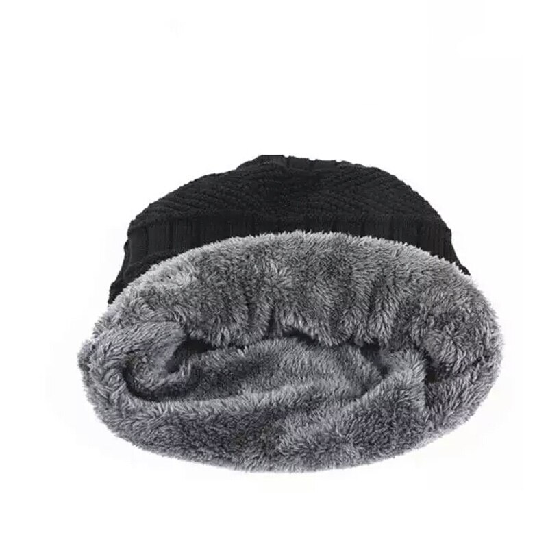 men winter hat scarf set male warm fleece knitted beanie cap with neck warmer Balaclava