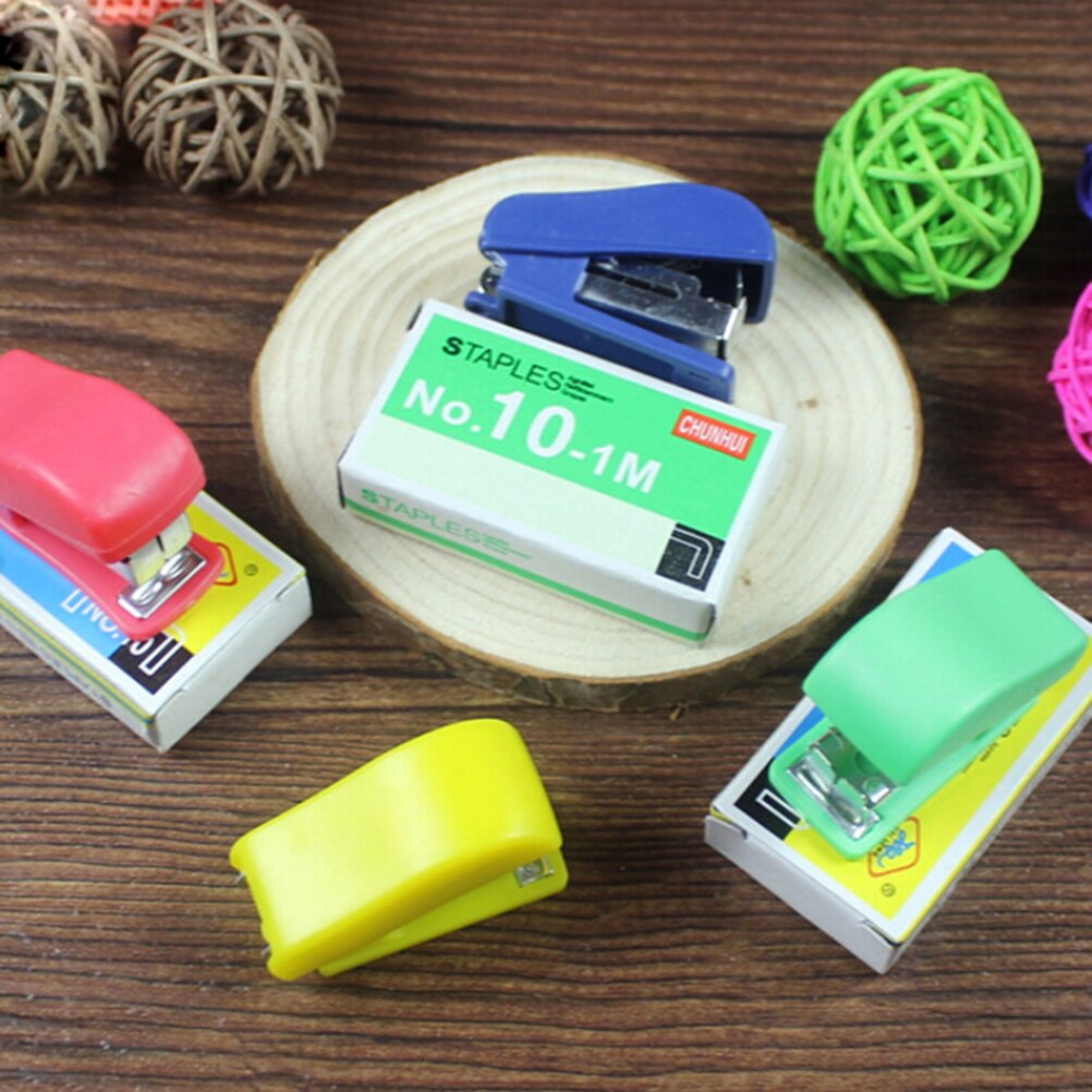 Mini grapadora de plástico, Set de papelería, grapadora Kawaii, papel de oficina, Mini corchtera, carpeta estacionaria con 50 uds, accesorios de grapas