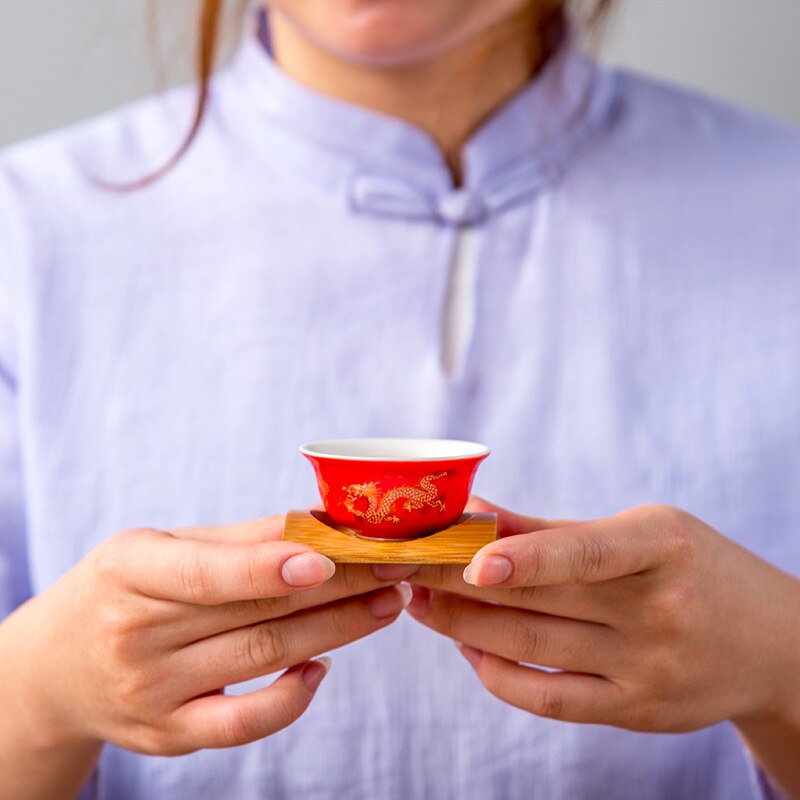 Chinese Traditionele Gouden Draak Thee Cup 1Pcs, Keramische Theekopje Puer Cup Set, keramische Oven Top Grade Porselein