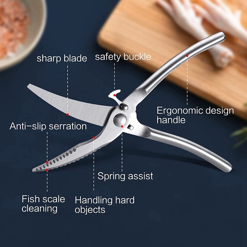 Poultry Shears Heavy Duty Kitchen Shears, Stainless Steel Kitchen Scissors, Spring Loaded Scissors For Chicken, Meat