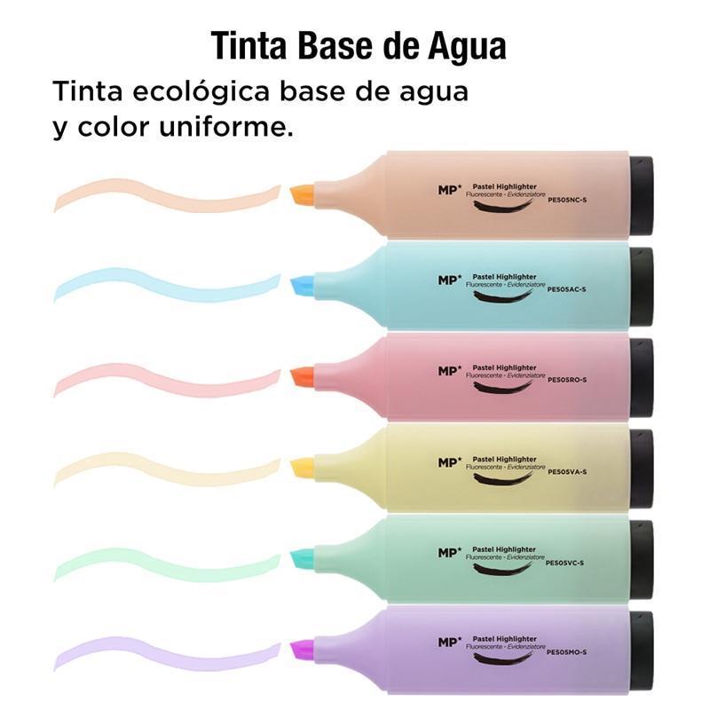 MP® Pack 6 Subrayadores Colores de Pastel Rotuladores Marcadores Resaltadores Punta Biselada Suaves Material Escolar Niños Estudiantes Suministros Accesorios Dibujo Pintura Trabajo Escuela Oficina Papelería