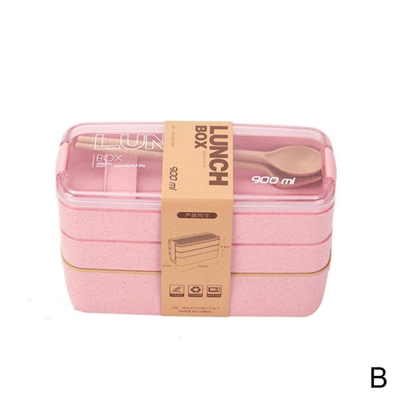 Lunch Box 3 Layer Wheat Straw Bento Boxes Microwave Dinnerware Food Storage Container Lunchbox: b