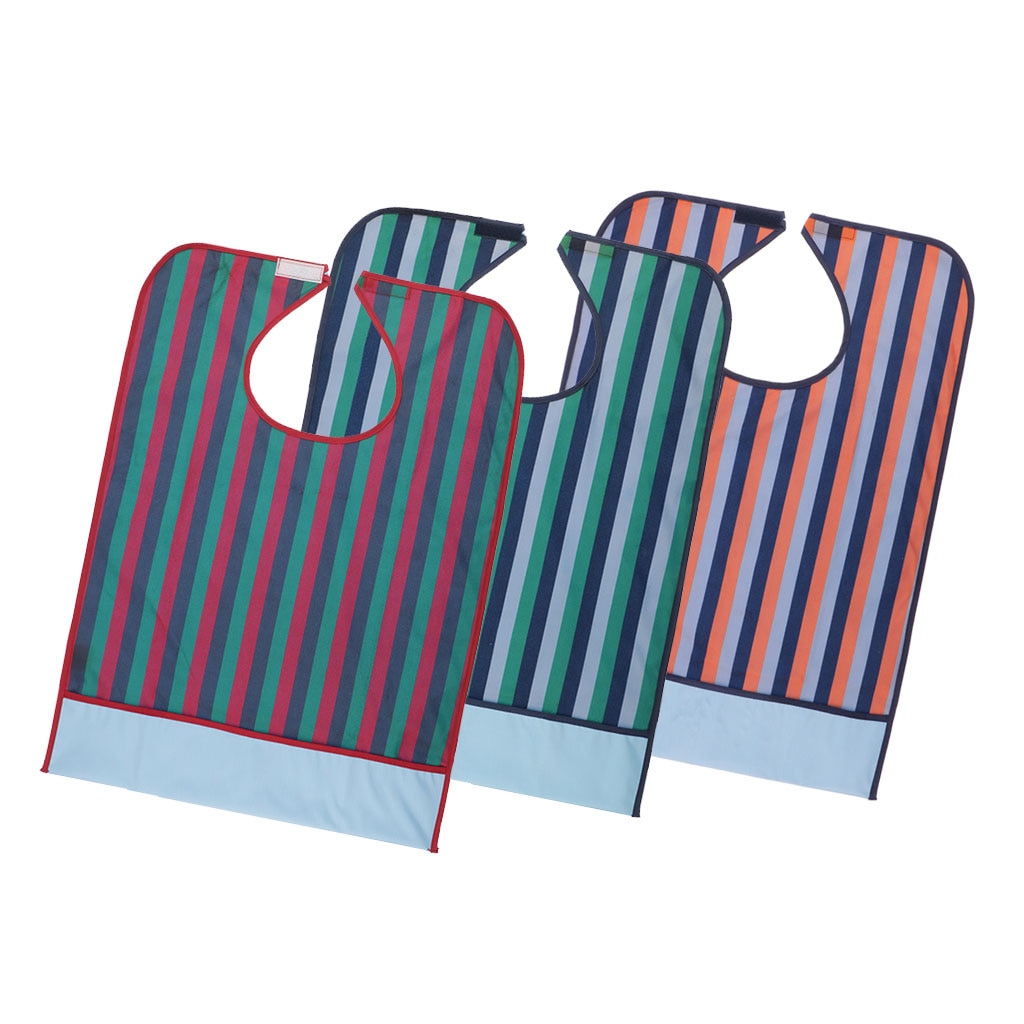 Bavoirs adultes pour manger, tablier de protection de vêtements à rayures imperméables avec ramasse-miettes pour les personnes âgées
