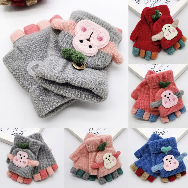 Winter Warm Peuters Baby Jongen Meisjes Kids Dikke Bont Cartoon Aap Handschoenen Wanten