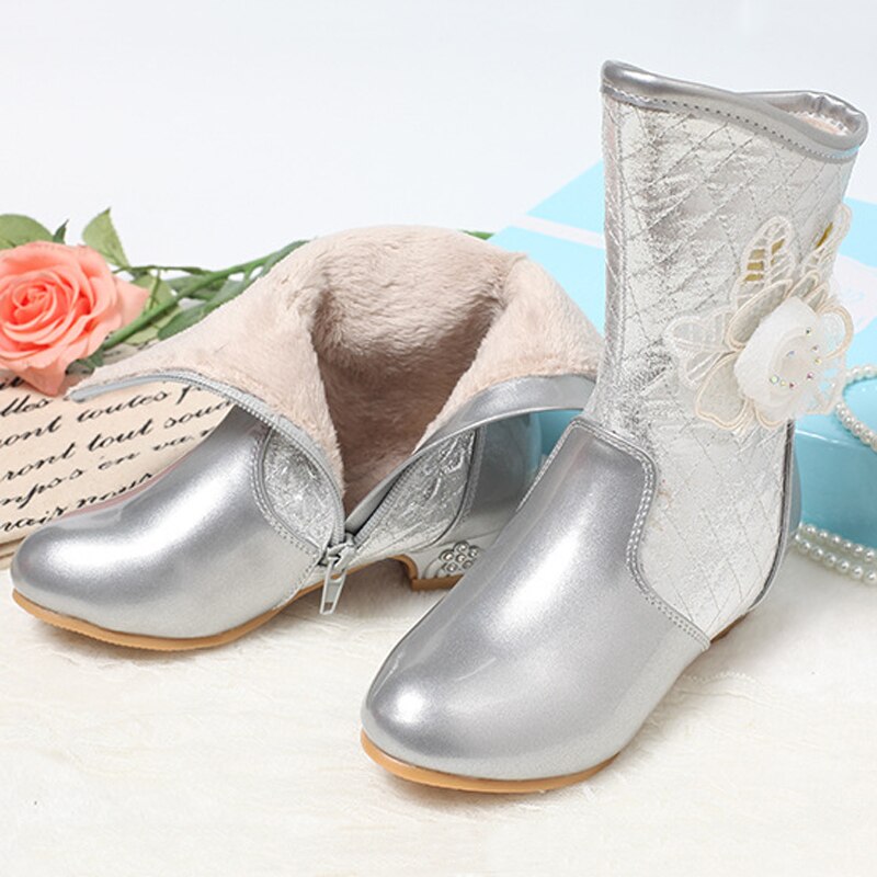 Botas de couro impermeáveis para meninas, calçado infantil de neve, outono e inverno, quente, sapato de princesa, calçado grande para meninas, 2021