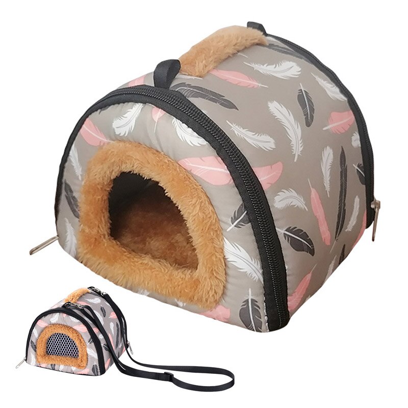 Small Pet Carry Pouch Breathable Bag Carrier Rabbit House Cage Hamster Chinchilla Portable Travel Warm Cute Guinea Pig Bed: Gray / S (18x18x15)cm