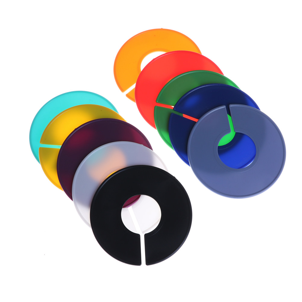 10 stk / parti plast tøjstativ størrelse skillevægge runde bøjler skab skillevægge tøjmærker størrelse markering ring tilfældig farve