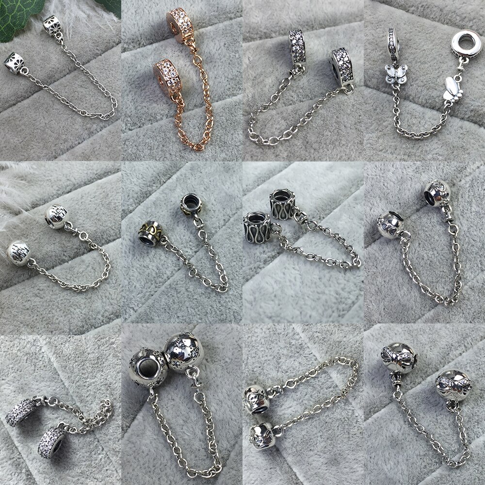 100% 925 en argent sterling classique en forme de coeur château dames bracelet à breloques bricolage accessoires chaîne de sécurité entier