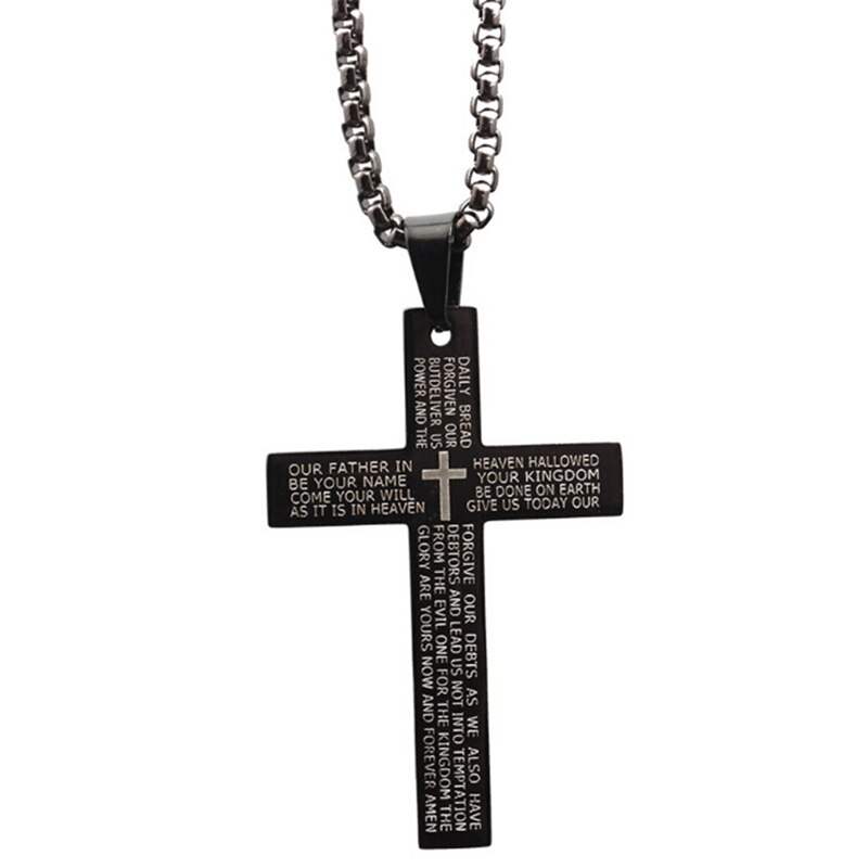 1pc & Retail Accessories Cross Pendant Bible Necklace Women Trend Black Unisex's Men Stainless Steel